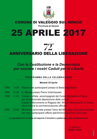 25 aprile: anniversario della liberazione d'Italia a Valeggio sul Mincio. 